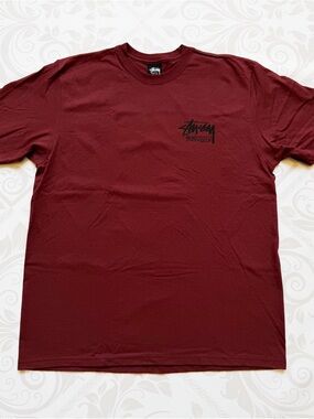 Stussy Men's Maroon Chapter Short Sleeve Tee with Black Logo